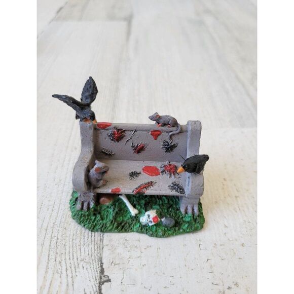 Lemax Halloween park scary bench chair accessory Crow rats village - Picture 1 of 6